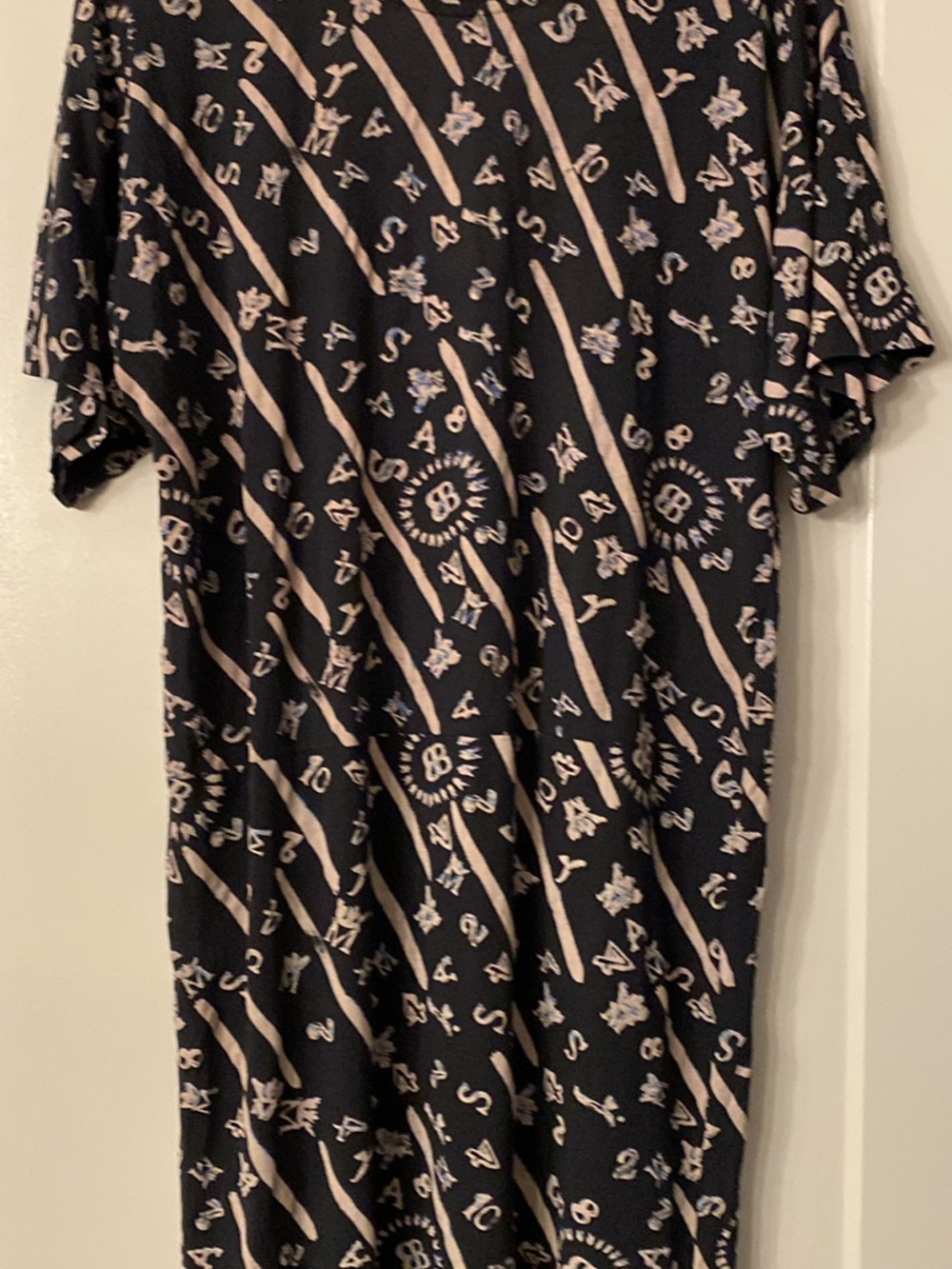 Balenciaga Navy Short-Sleeve Mini T-Shirt Dress with Logo Pattern & Belt